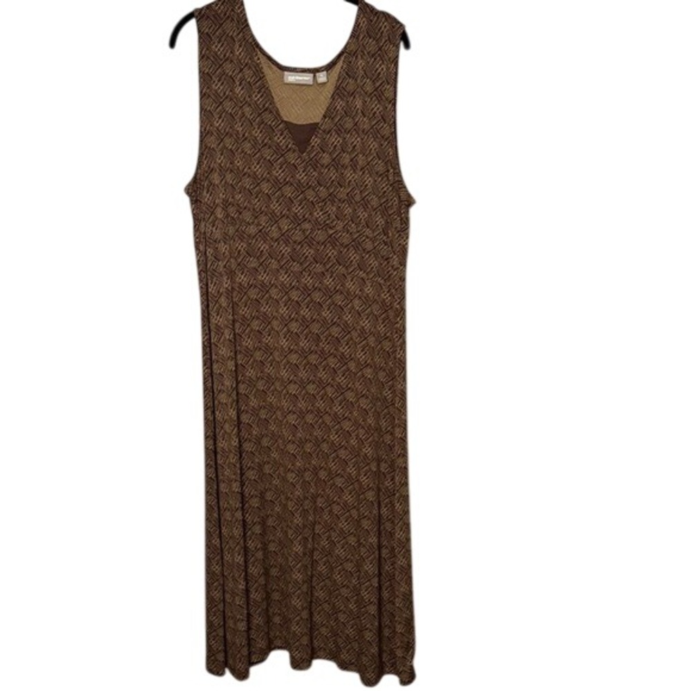 Croft & Barrow Brown Geometric Pattern Stretch Sleeveless‎ Maxi Dress XL